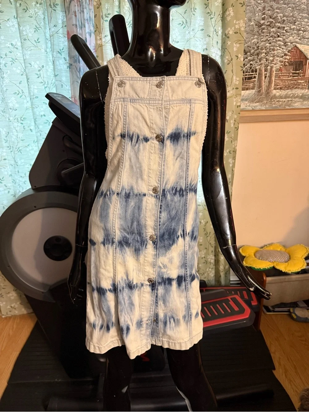 GAP Blue and White Tie-Dye Denim Overall Mini Dress